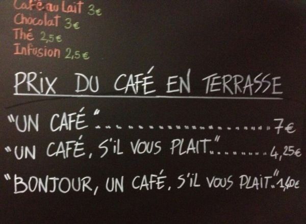 «Bon Jour, Un Caf?, Sil Vous Plait» = 1 евро 40 центов