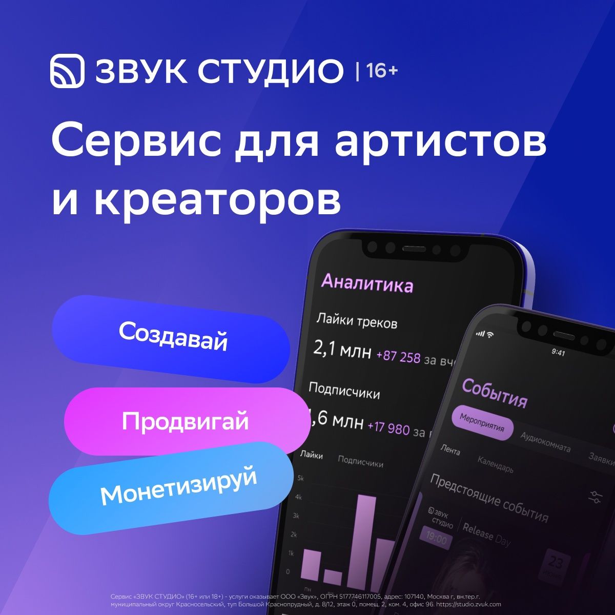 В приложении для артистов «Звук Студио» перезапустился раздел аналитики